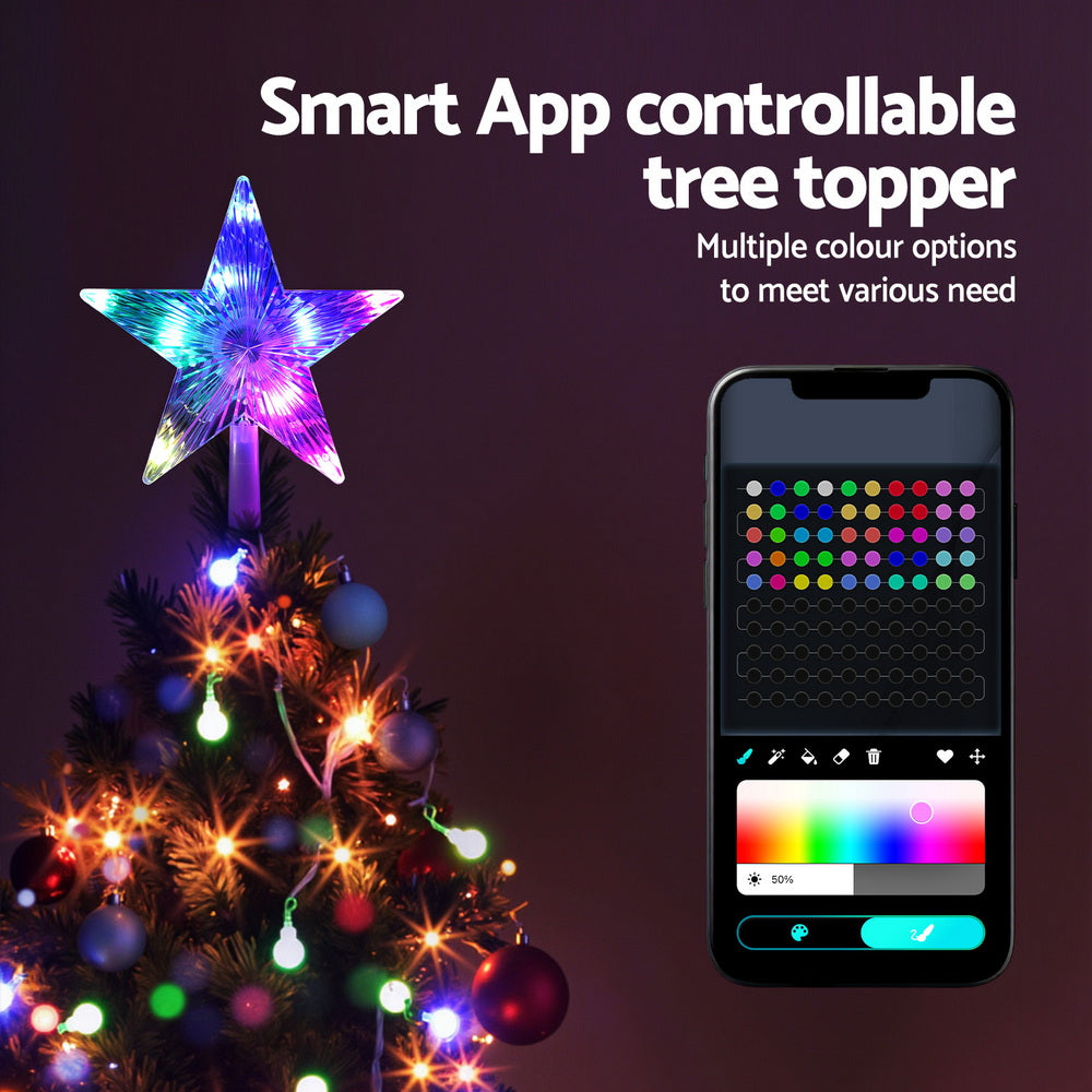 Jingle Jollys Christmas Tree Topper Star RGB LED Xmas Decor 80 Modes APP Control - Homecoze