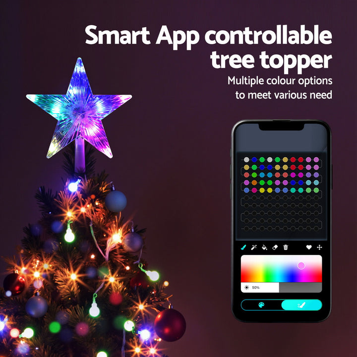 Jingle Jollys Christmas Tree Topper Star RGB LED Xmas Decor 80 Modes APP Control - Homecoze