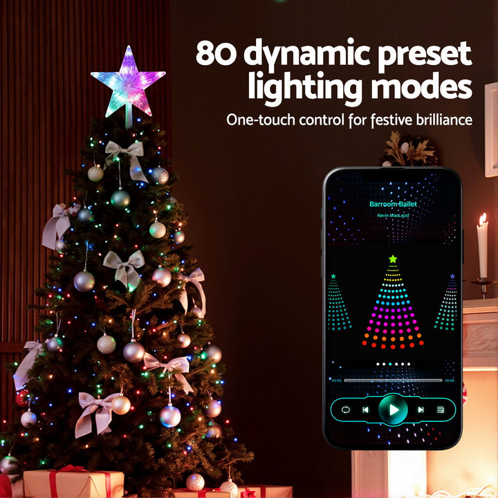Jingle Jollys Christmas Tree Topper Star RGB LED Xmas Decor 80 Modes APP Control - Homecoze
