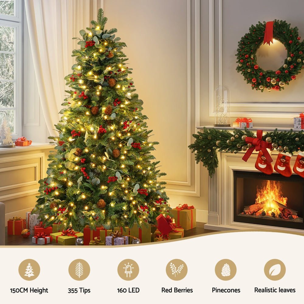 Jingle Jollys Christmas Tree 1.5m 160 LED Xmas Tree Party Decorations 355 Tips - Homecoze