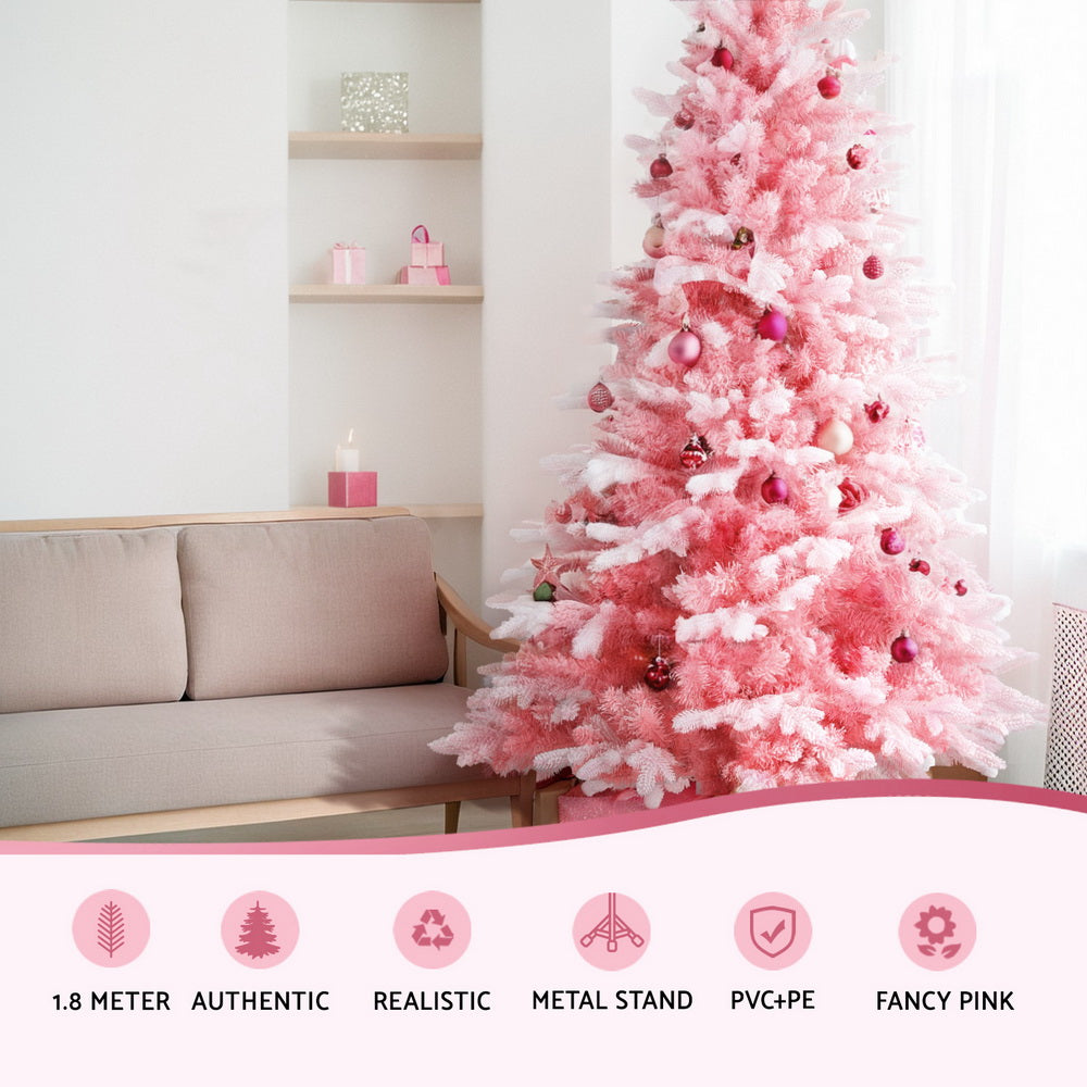 6FT Pink Light Snow Christmas Tree - 810 Tips - Homecoze
