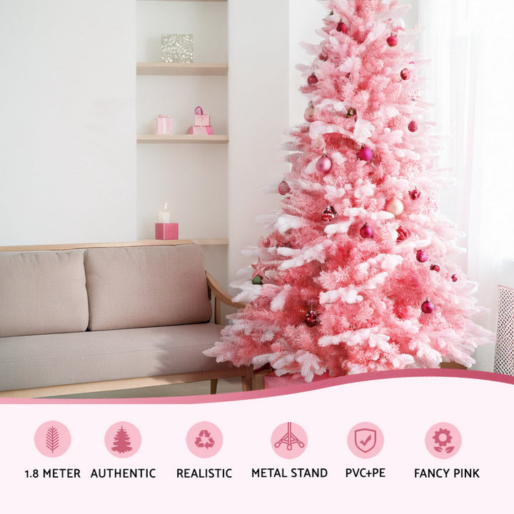 6FT Pink Light Snow Christmas Tree - 810 Tips