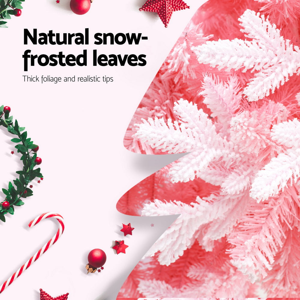 6FT Pink Light Snow Christmas Tree - 810 Tips - Homecoze
