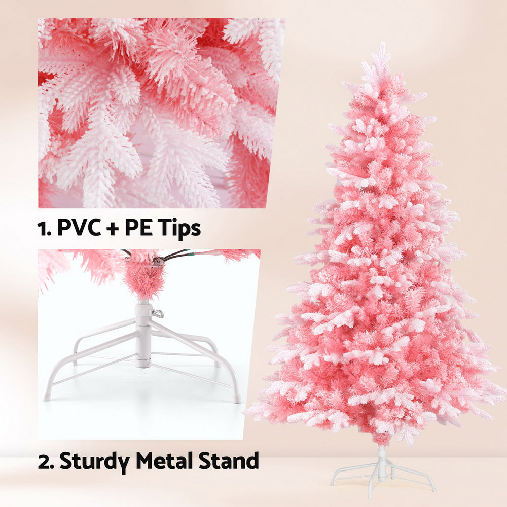 6FT Pink Light Snow Christmas Tree - 810 Tips - Homecoze