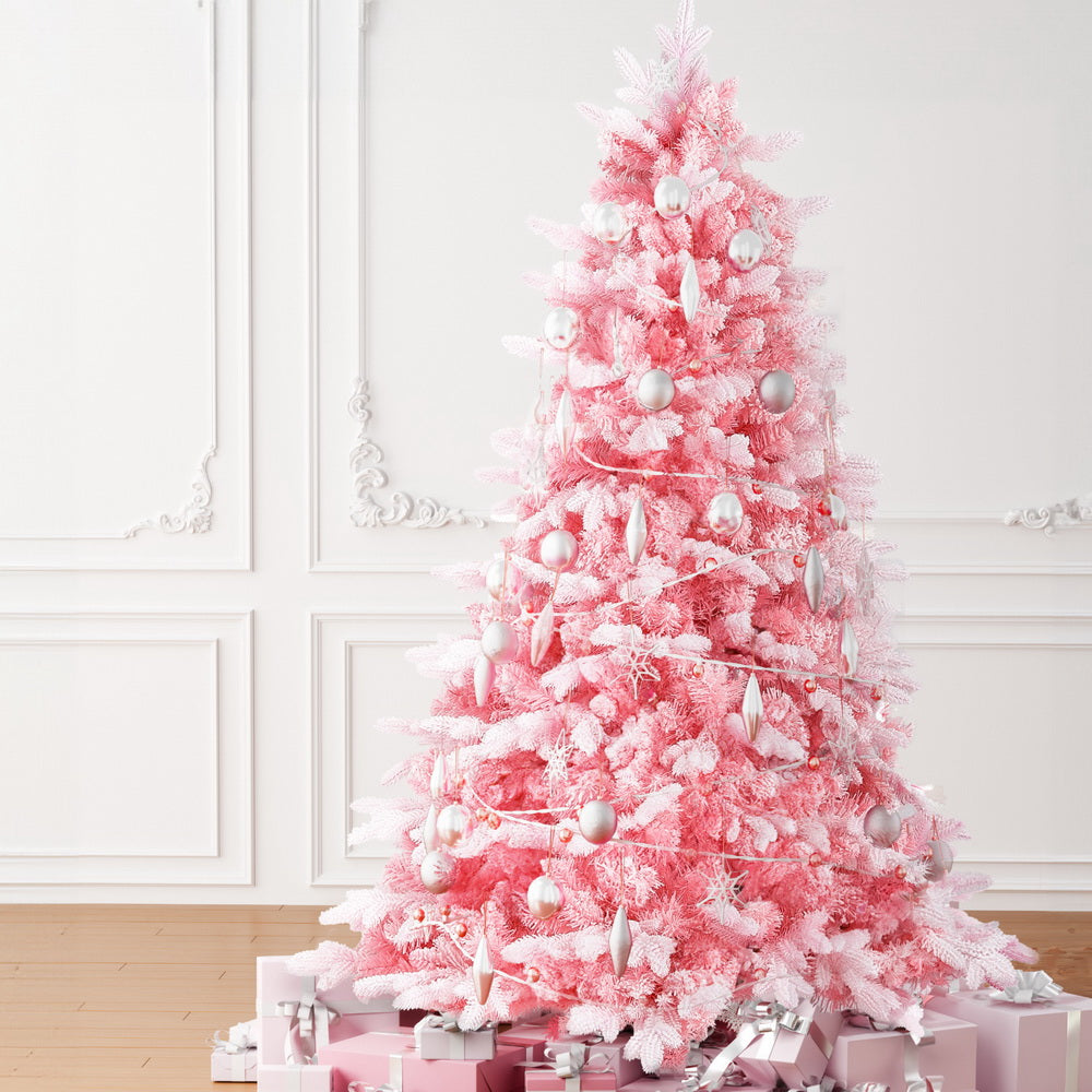 6FT Pink Light Snow Christmas Tree - 810 Tips - Homecoze