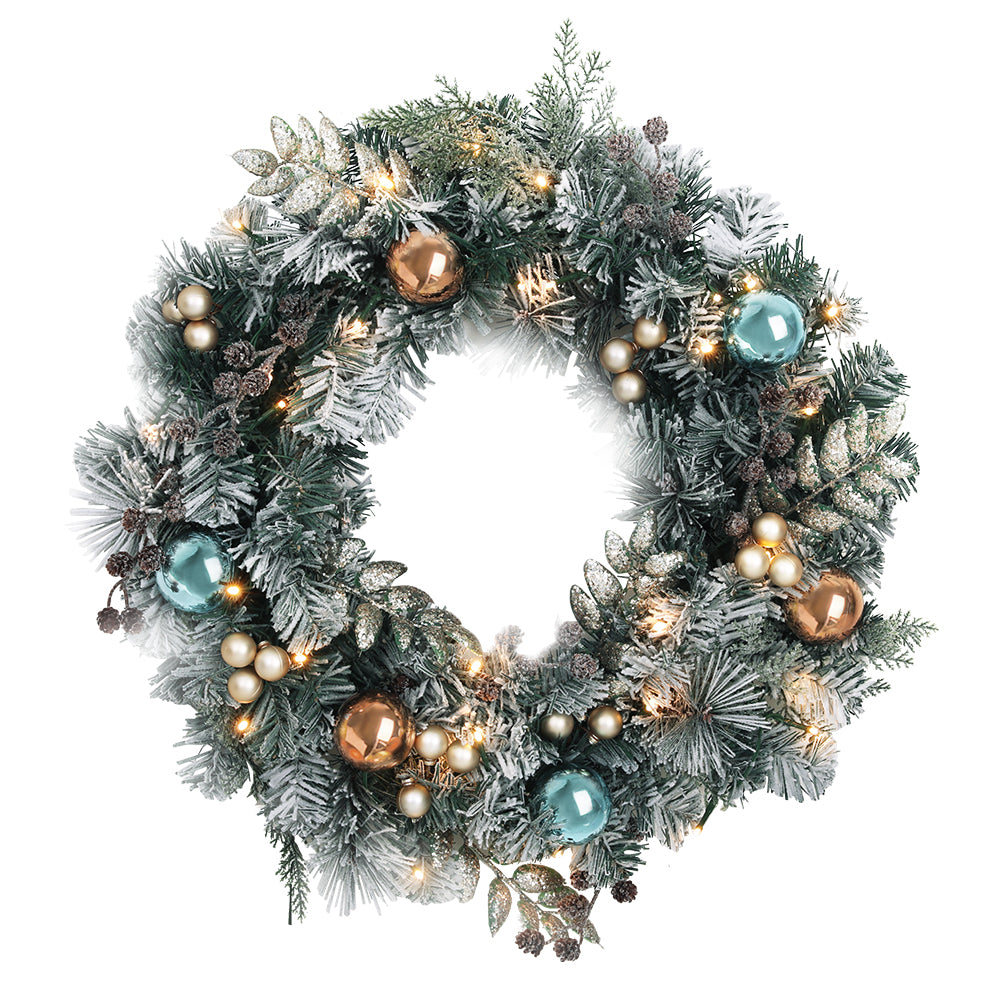 60cm Snow Flocked Christmas Wreath LED Battery Lights - Homecoze