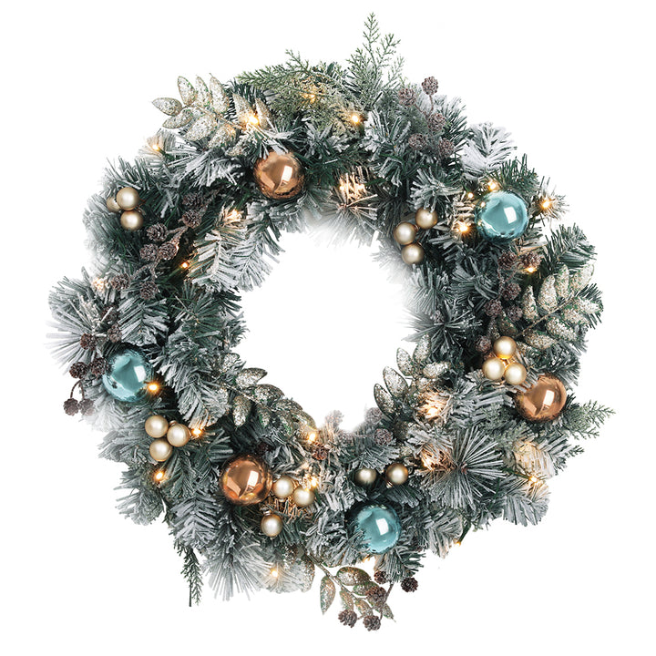 60cm Snow Flocked Christmas Wreath LED Battery Lights