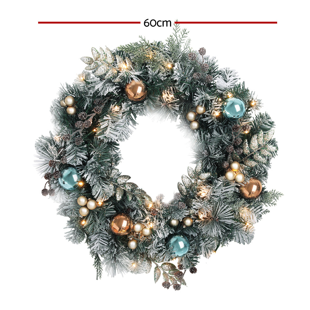 60cm Snow Flocked Christmas Wreath LED Battery Lights
