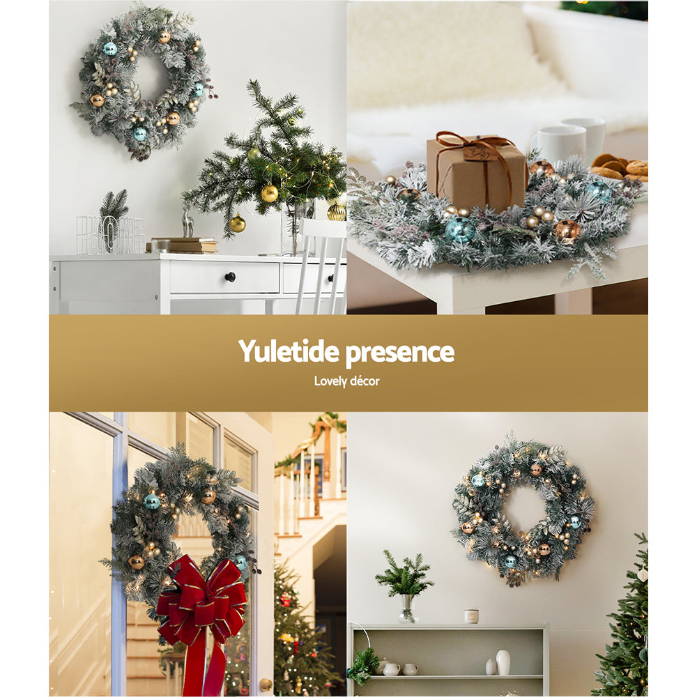 60cm Snow Flocked Christmas Wreath LED Battery Lights - Homecoze