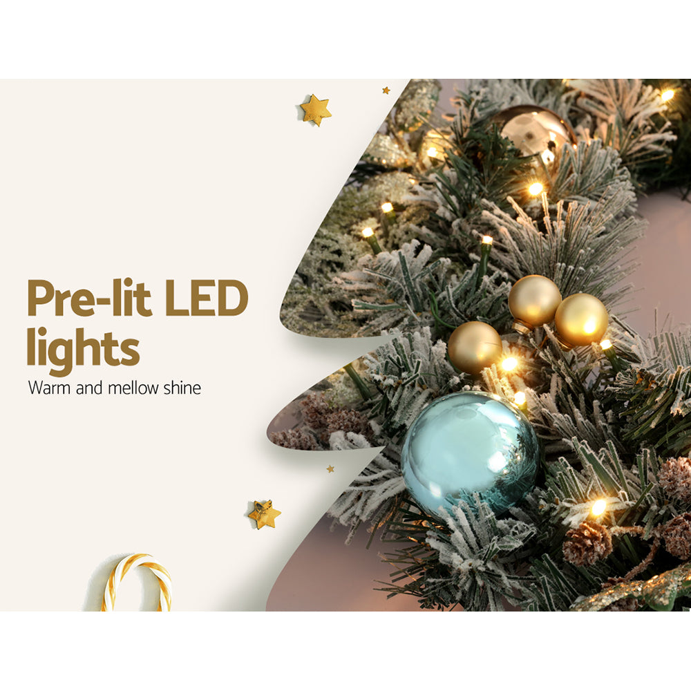 60cm Snow Flocked Christmas Wreath LED Battery Lights - Homecoze