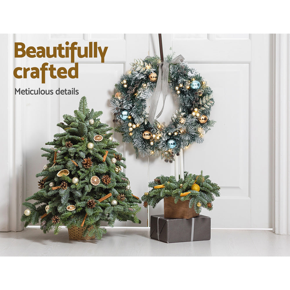 60cm Snow Flocked Christmas Wreath LED Battery Lights - Homecoze