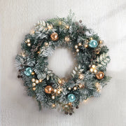 60cm Snow Flocked Christmas Wreath LED Battery Lights - Homecoze