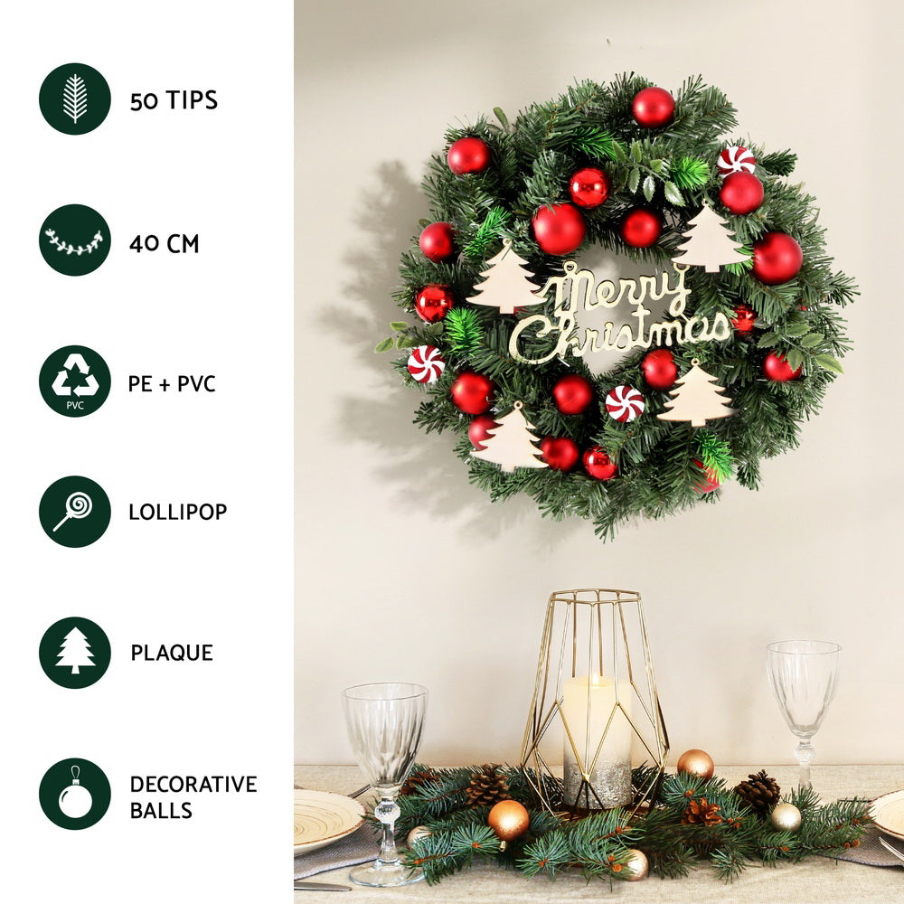 40cm Decorated Christmas Wreath - Homecoze