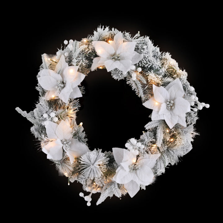 60cm Snow Flocked Decorated Christmas Wreath LED Lights