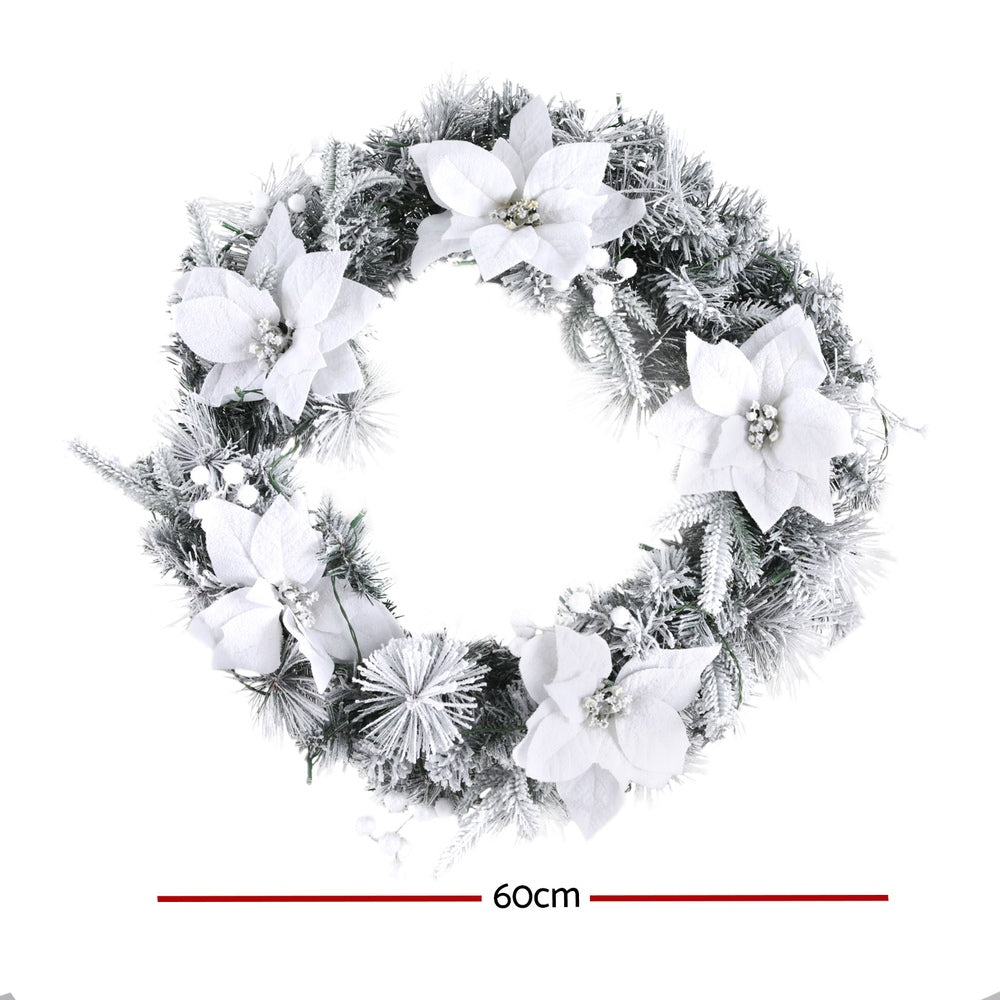 60cm Snow Flocked Decorated Christmas Wreath LED Lights - Homecoze