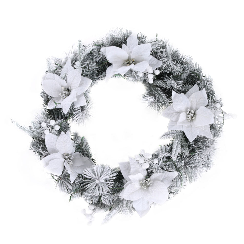 60cm Snow Flocked Decorated Christmas Wreath LED Lights - Homecoze