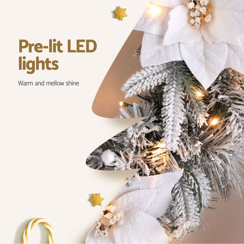 60cm Snow Flocked Decorated Christmas Wreath LED Lights - Homecoze