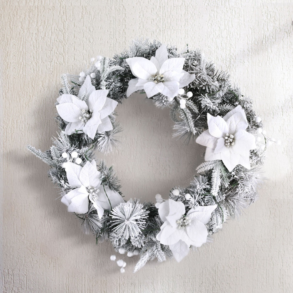 60cm Snow Flocked Decorated Christmas Wreath LED Lights - Homecoze