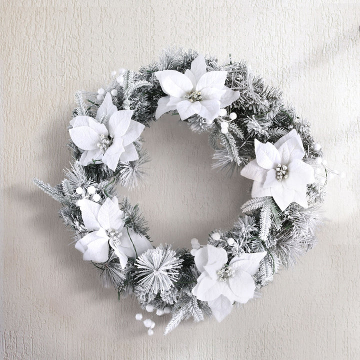 60cm Snow Flocked Decorated Christmas Wreath LED Lights