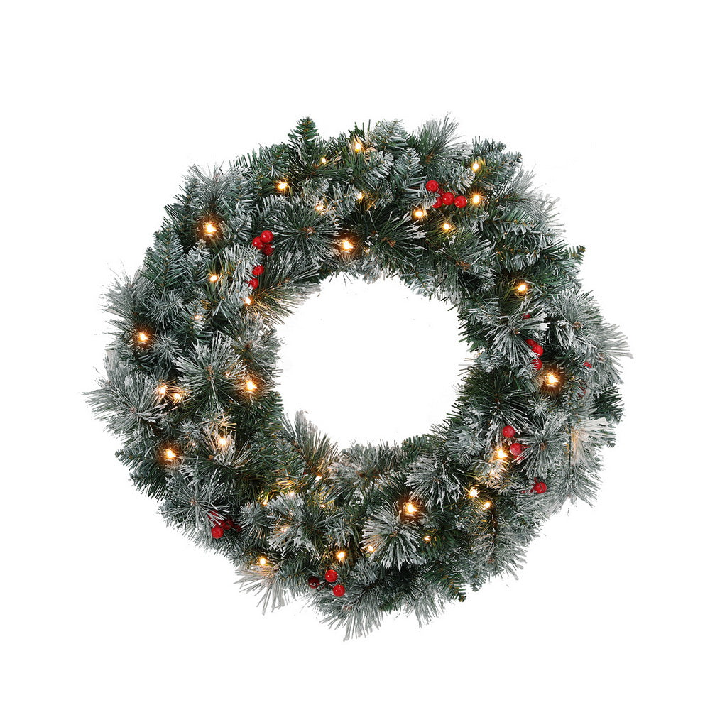 60cm Snow Flocked Christmas Wreath LED Lights - Homecoze
