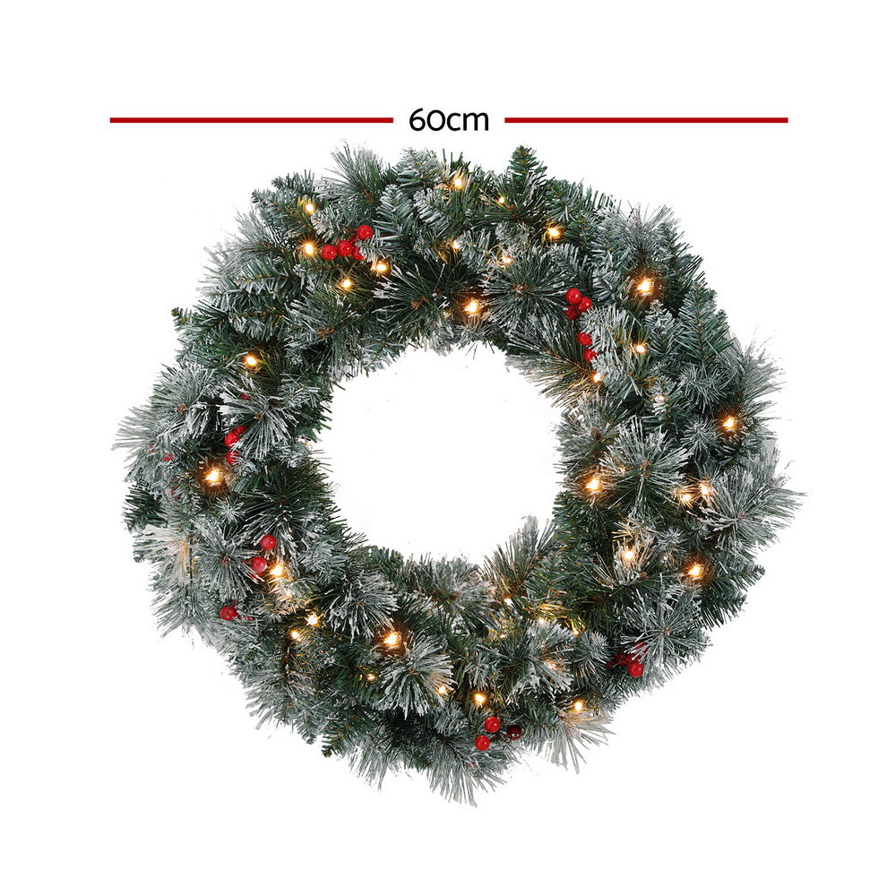 60cm Snow Flocked Christmas Wreath LED Lights - Homecoze