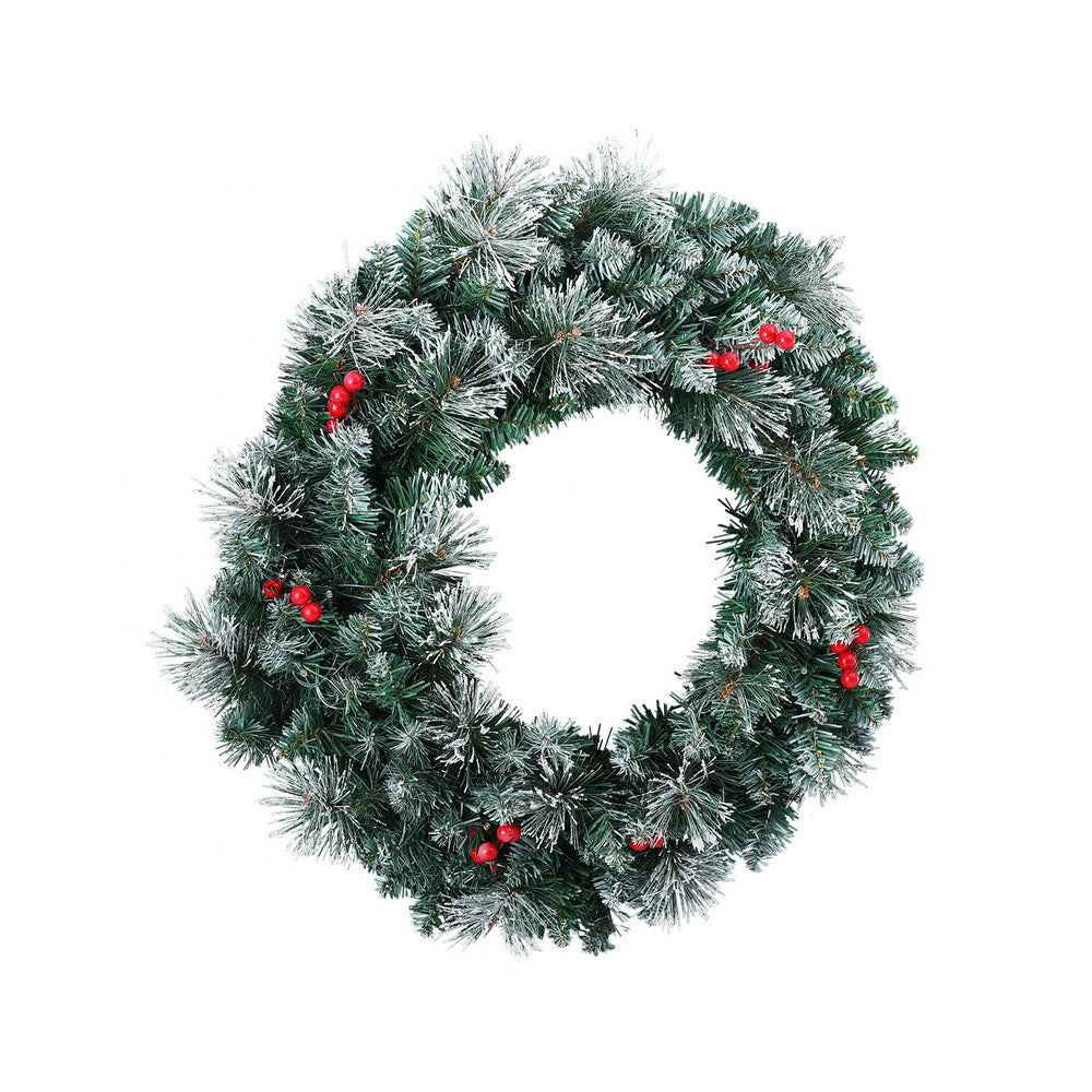60cm Snow Flocked Christmas Wreath LED Lights - Homecoze