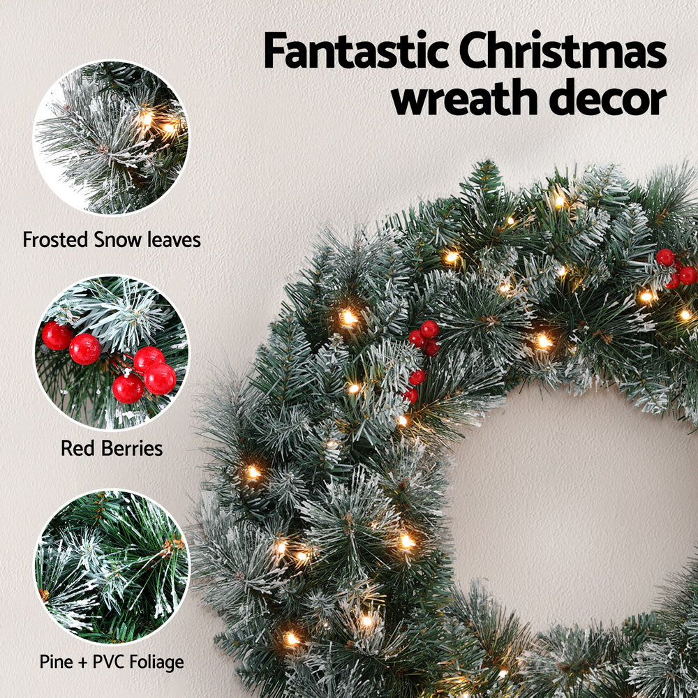 60cm Snow Flocked Christmas Wreath LED Lights - Homecoze