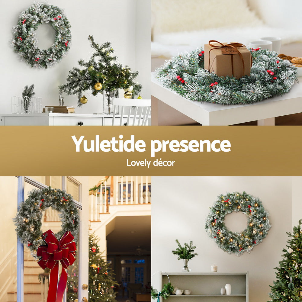 60cm Snow Flocked Christmas Wreath LED Lights - Homecoze