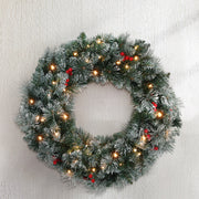 60cm Snow Flocked Christmas Wreath LED Lights - Homecoze