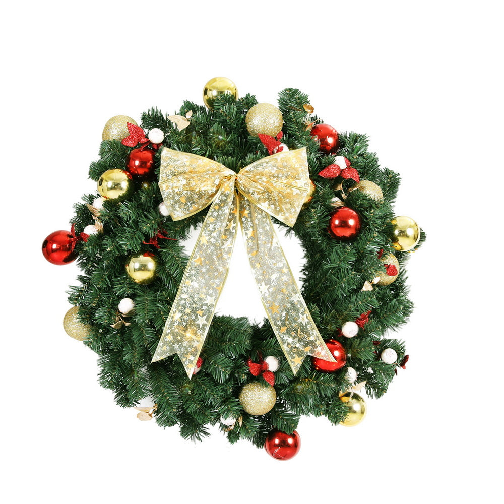 Jingle Jollys Christmas Wreath 60CM LED Garland Berries Bow Baubles Xmas Decor - Homecoze