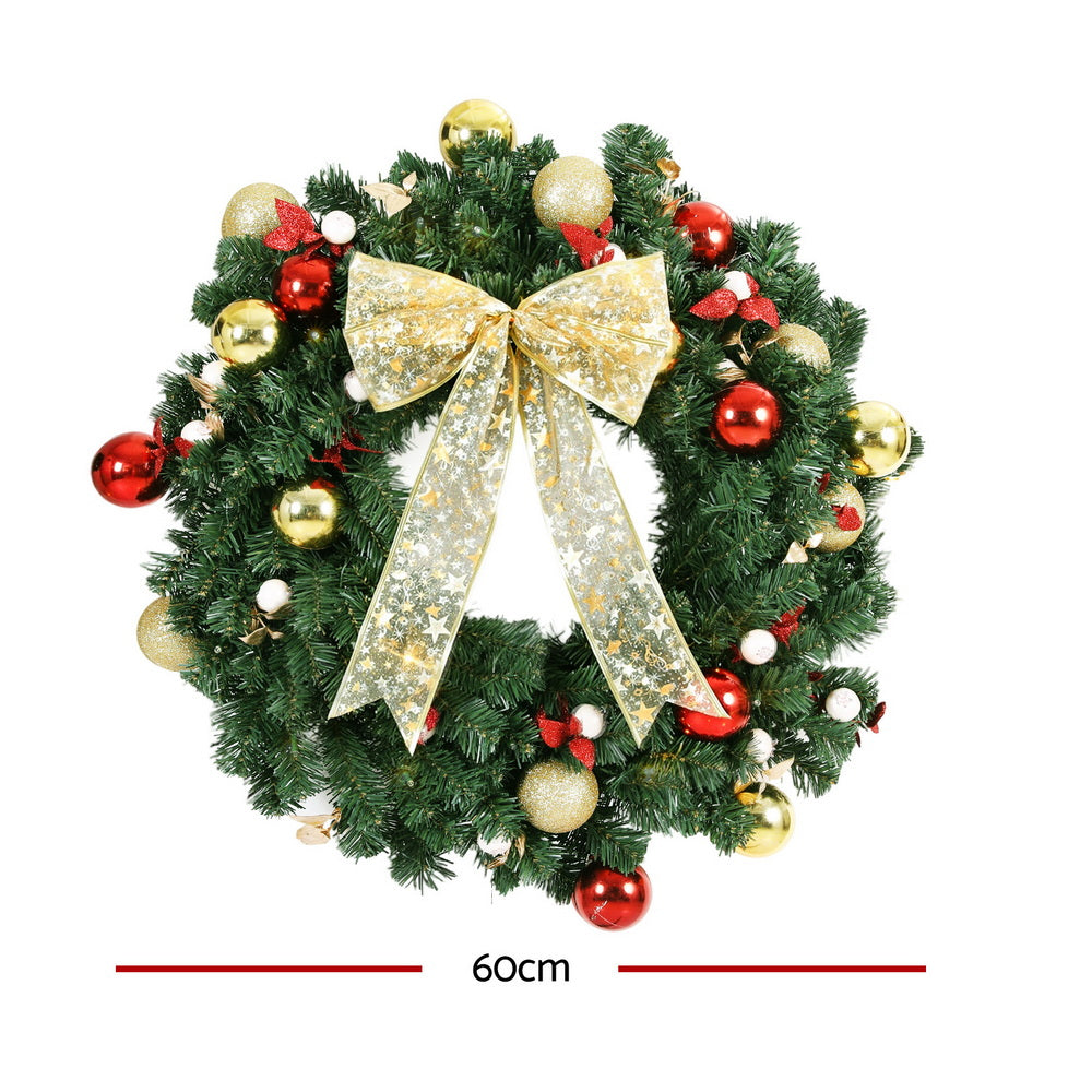 Jingle Jollys Christmas Wreath 60CM LED Garland Berries Bow Baubles Xmas Decor - Homecoze