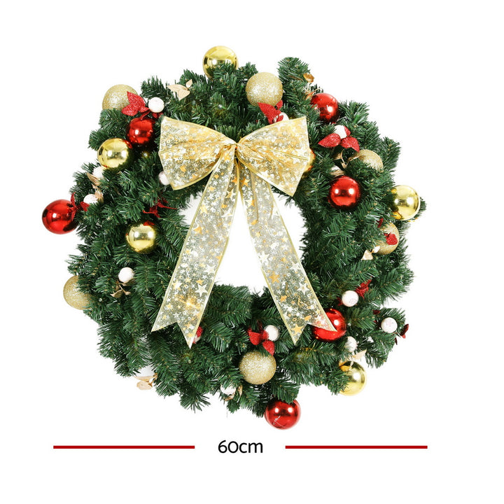 Jingle Jollys Christmas Wreath 60CM LED Garland Berries Bow Baubles Xmas Decor - Homecoze