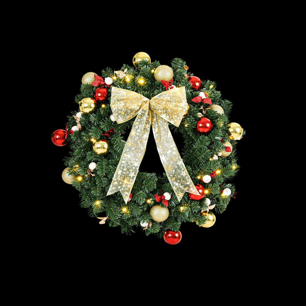 Jingle Jollys Christmas Wreath 60CM LED Garland Berries Bow Baubles Xmas Decor - Homecoze