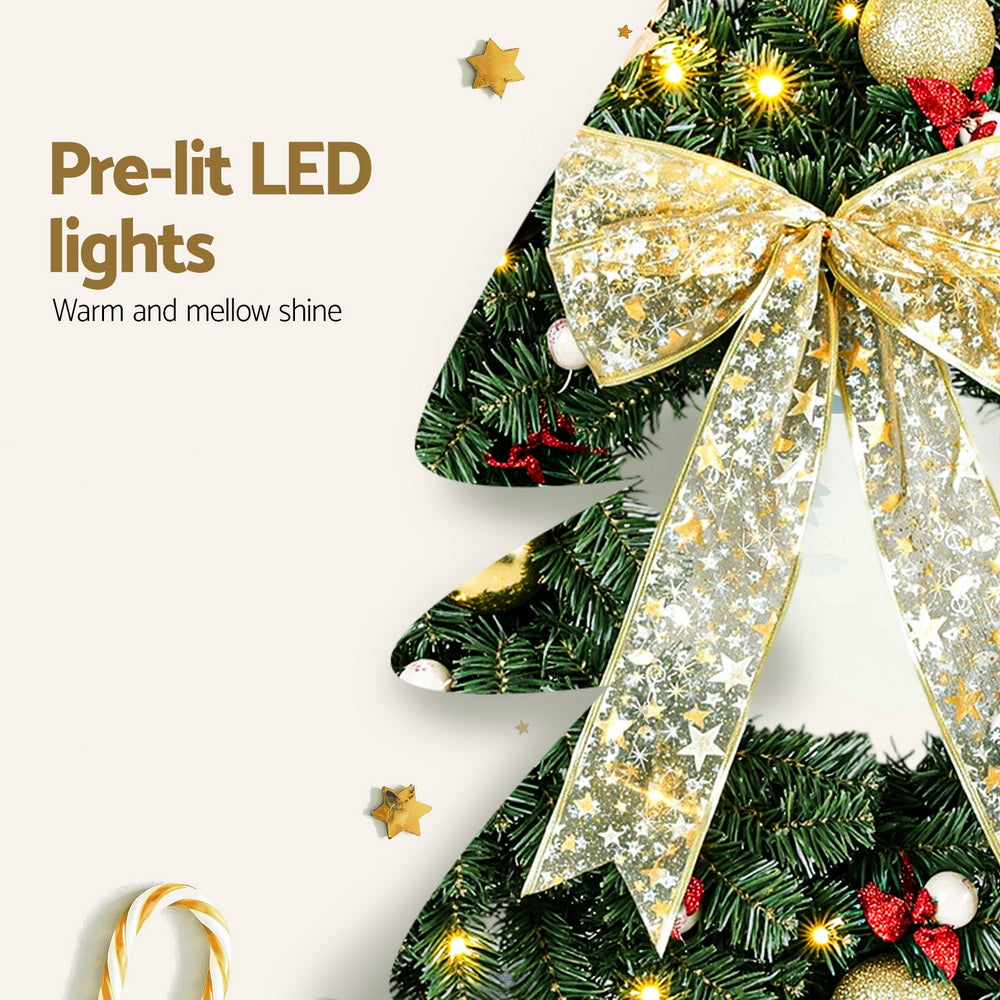 Jingle Jollys Christmas Wreath 60CM LED Garland Berries Bow Baubles Xmas Decor - Homecoze