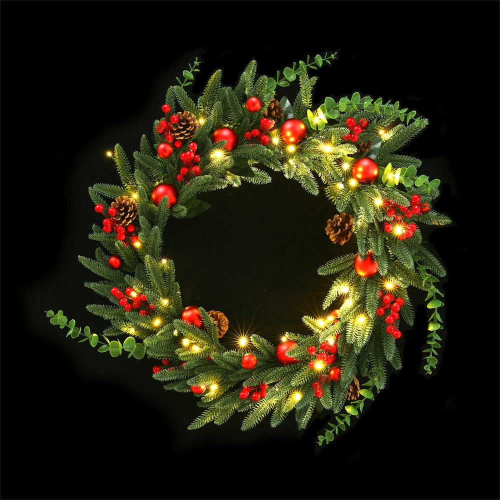 60cm Decorated Christmas Wreath LED Lights - Homecoze