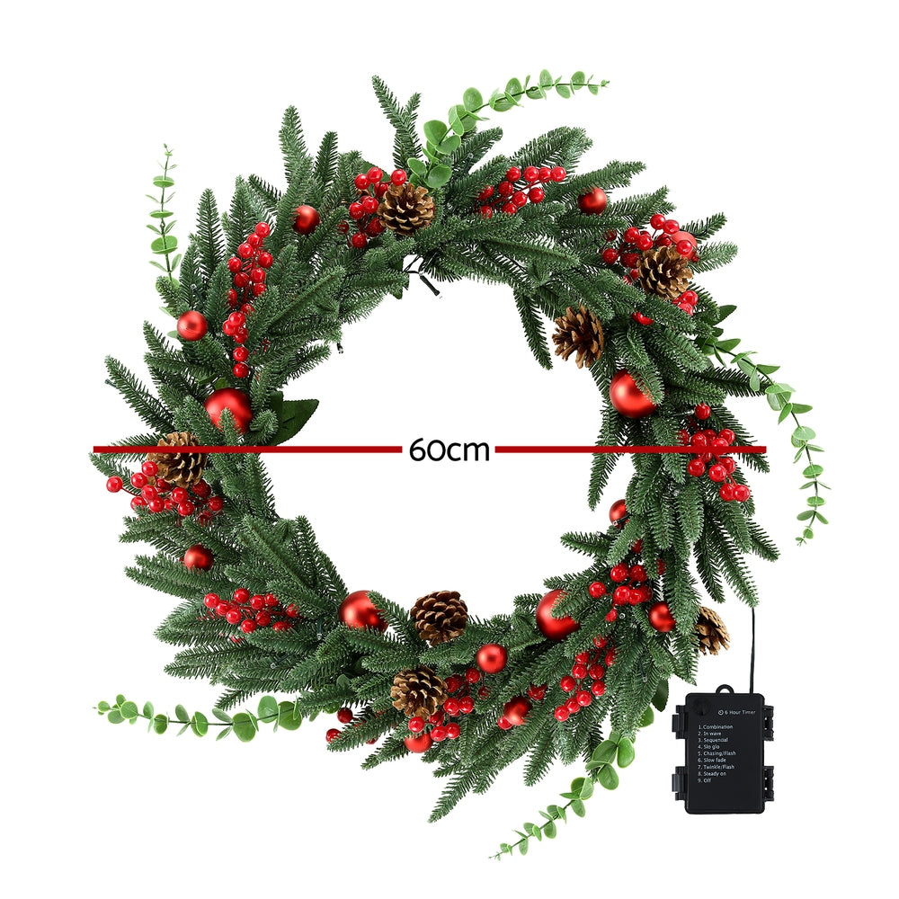 60cm Decorated Christmas Wreath LED Lights - Homecoze