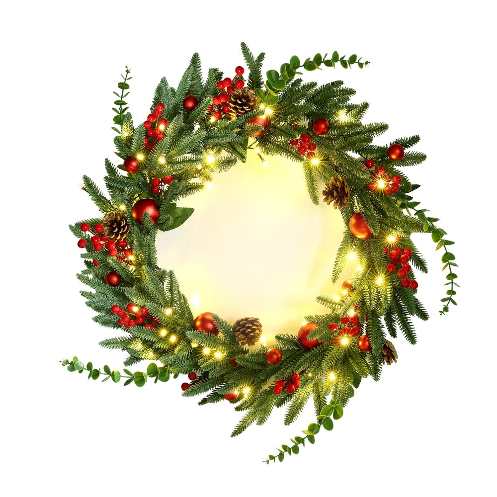 60cm Decorated Christmas Wreath LED Lights - Homecoze