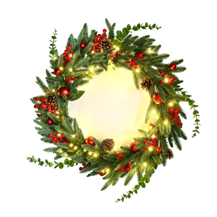60cm Decorated Christmas Wreath LED Lights - Homecoze