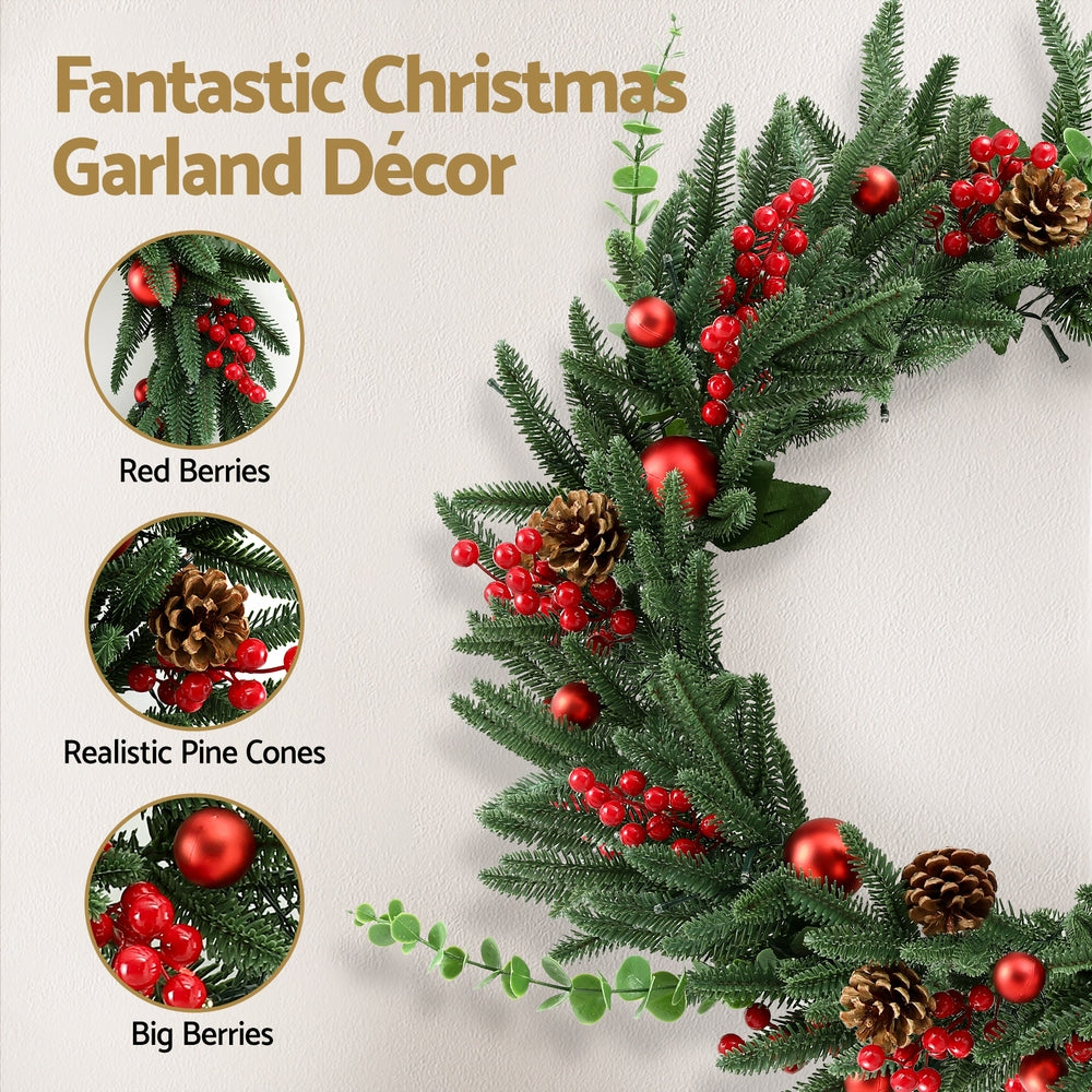 60cm Decorated Christmas Wreath LED Lights - Homecoze