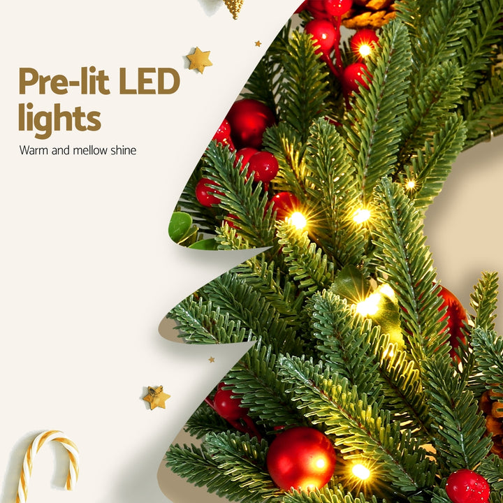 60cm Decorated Christmas Wreath LED Lights - Homecoze