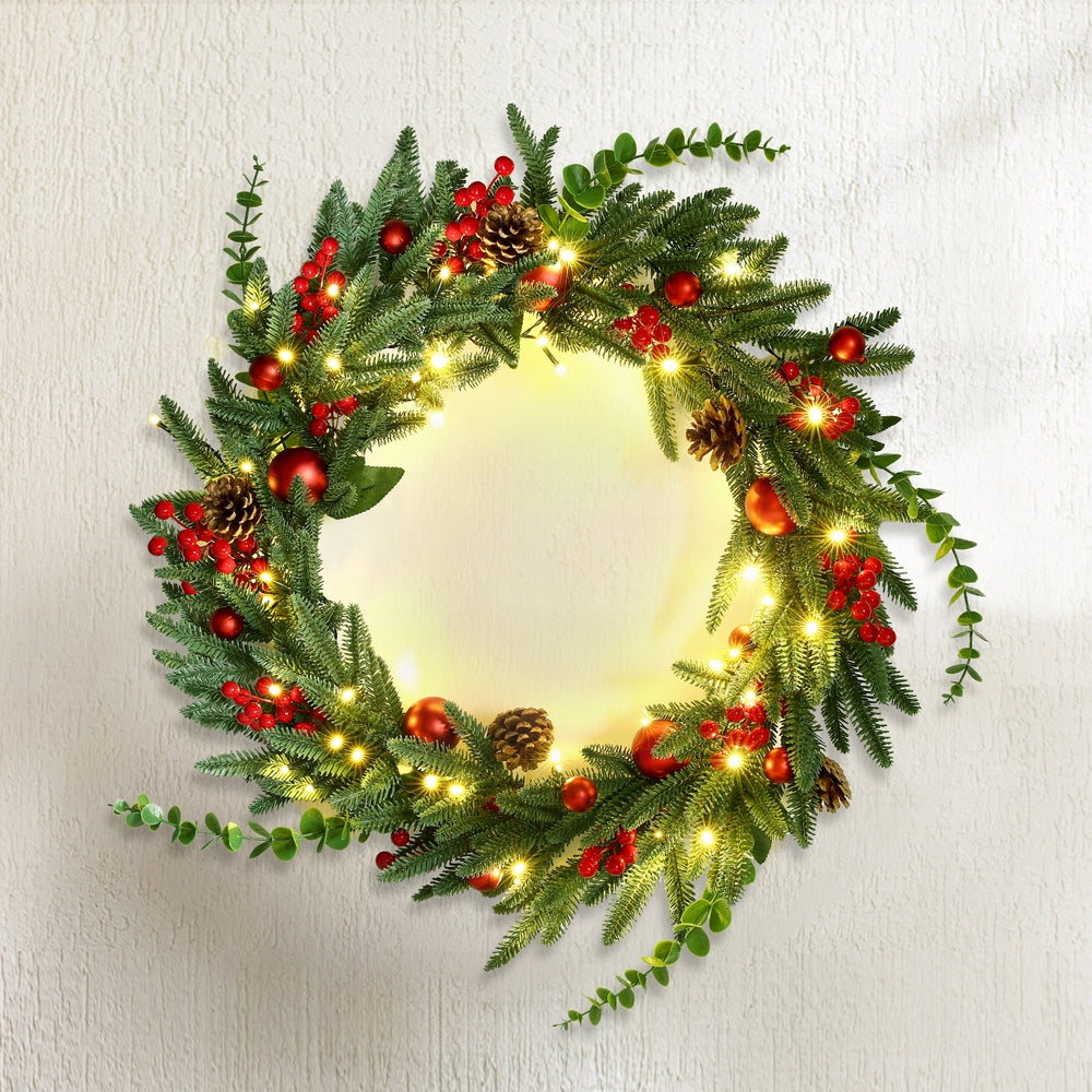 60cm Decorated Christmas Wreath LED Lights - Homecoze