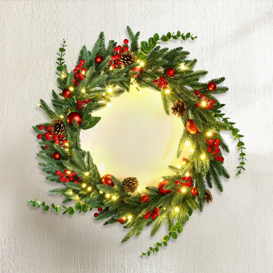 60cm Decorated Christmas Wreath LED Lights - Homecoze