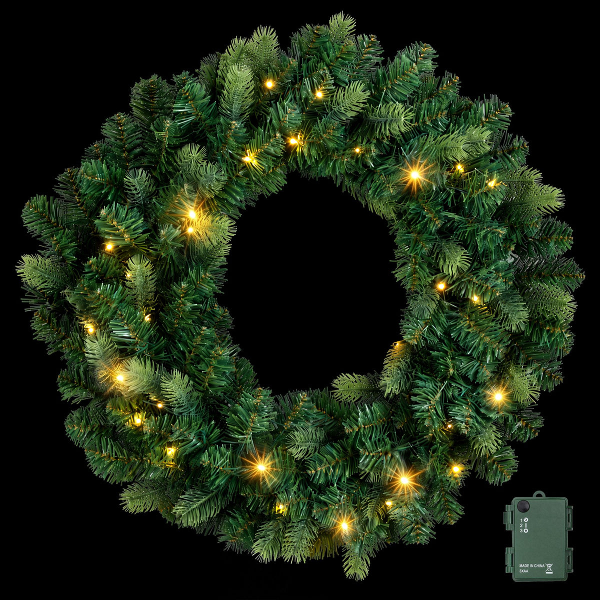 60cm Pre-lit LED Christmas Wreath - Green
