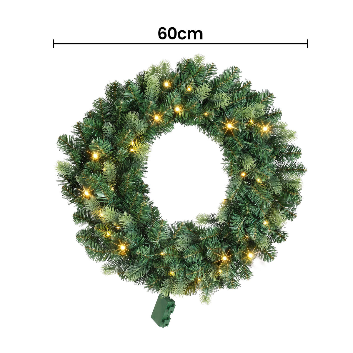60cm Pre-lit LED Christmas Wreath - Green