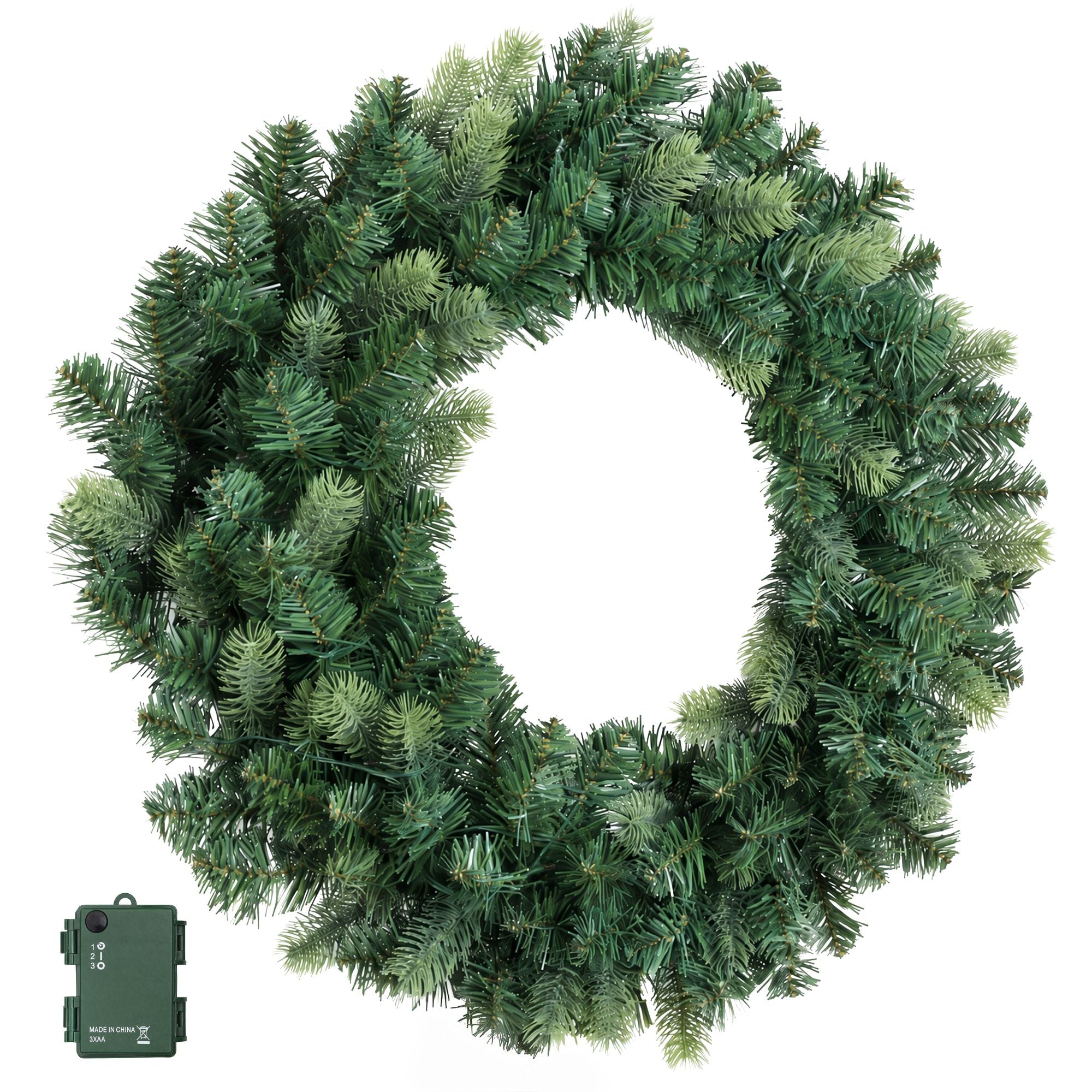 60cm Pre-lit LED Christmas Wreath - Green