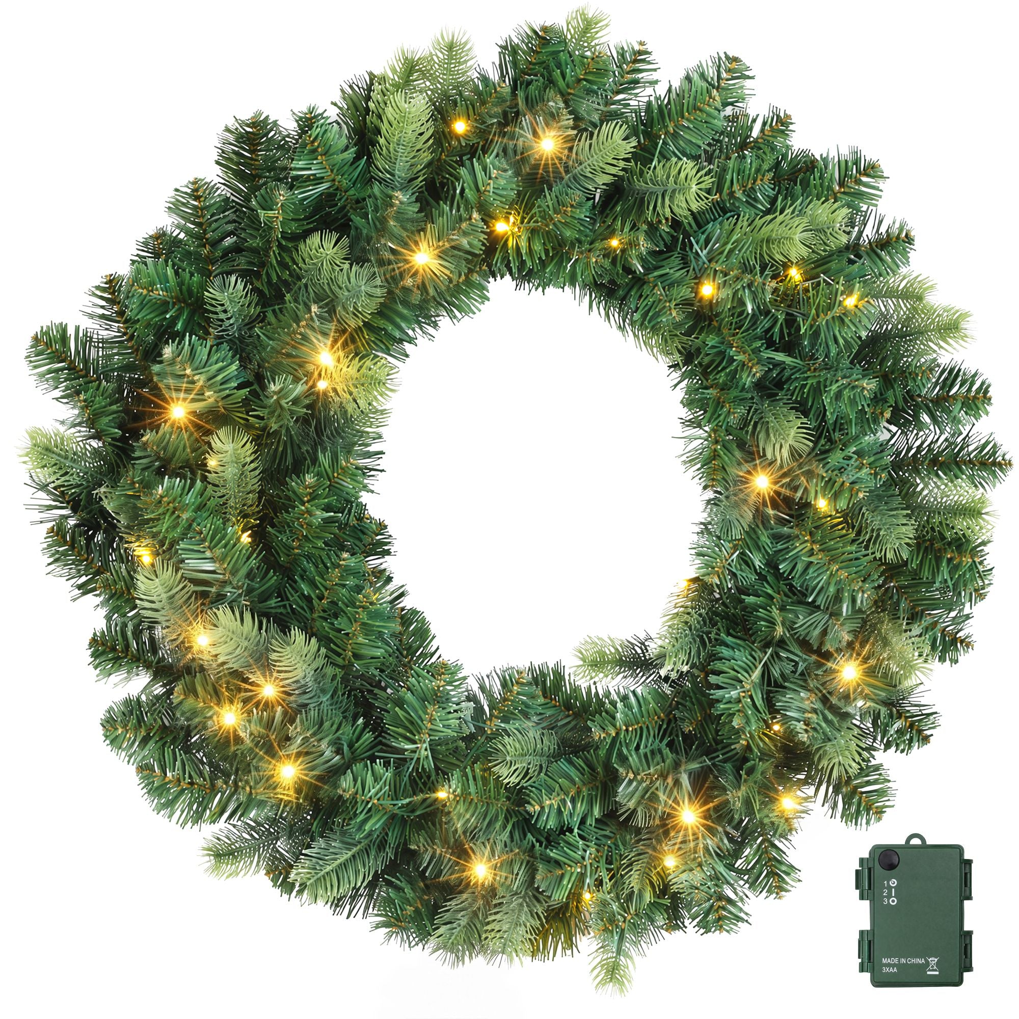 60cm Pre-lit LED Christmas Wreath - Green