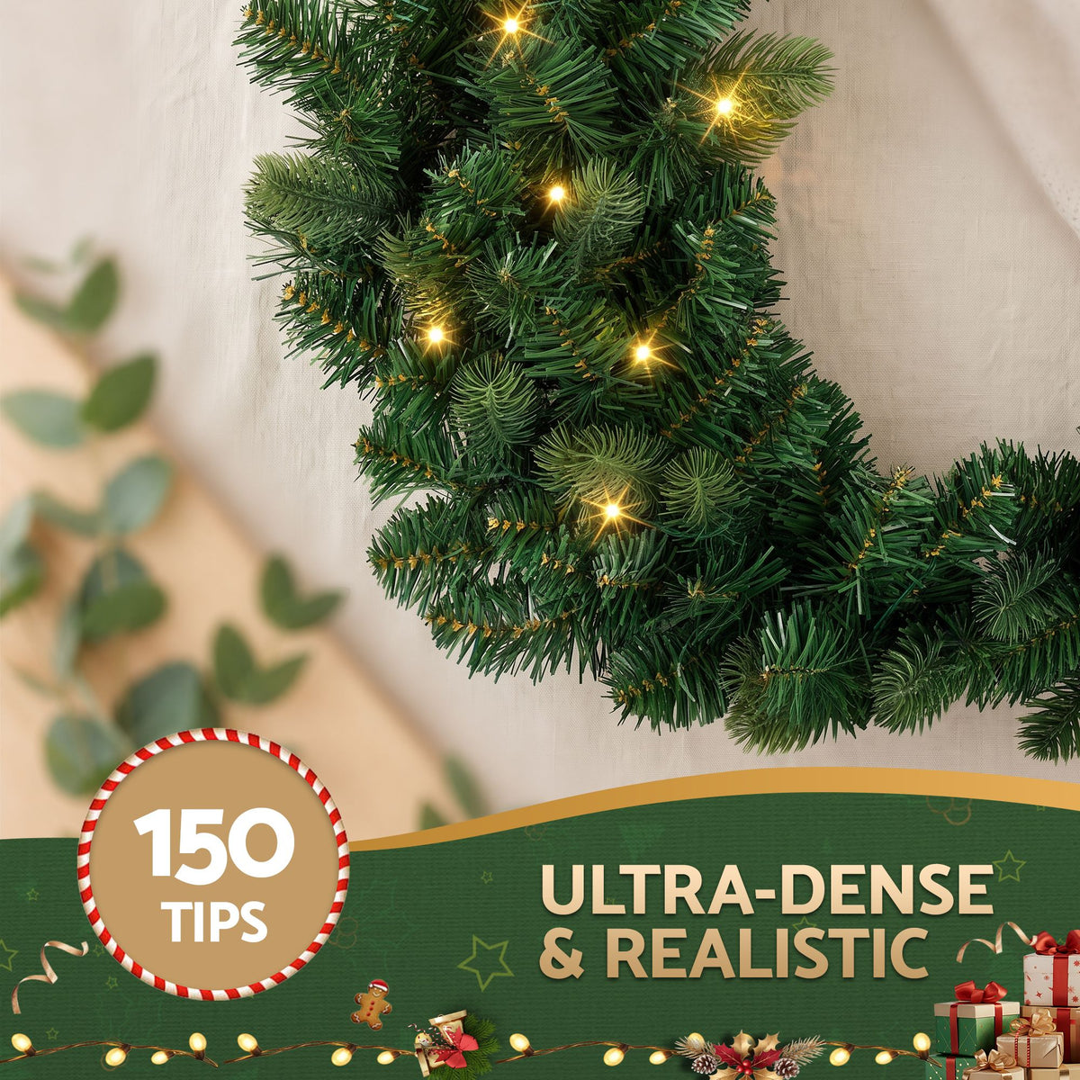 60cm Pre-lit LED Christmas Wreath - Green