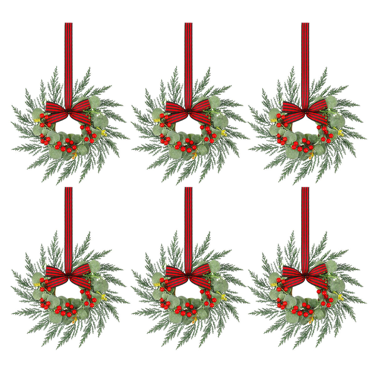 26cm (Set of 6) Decorated Mini Christmas Wreaths