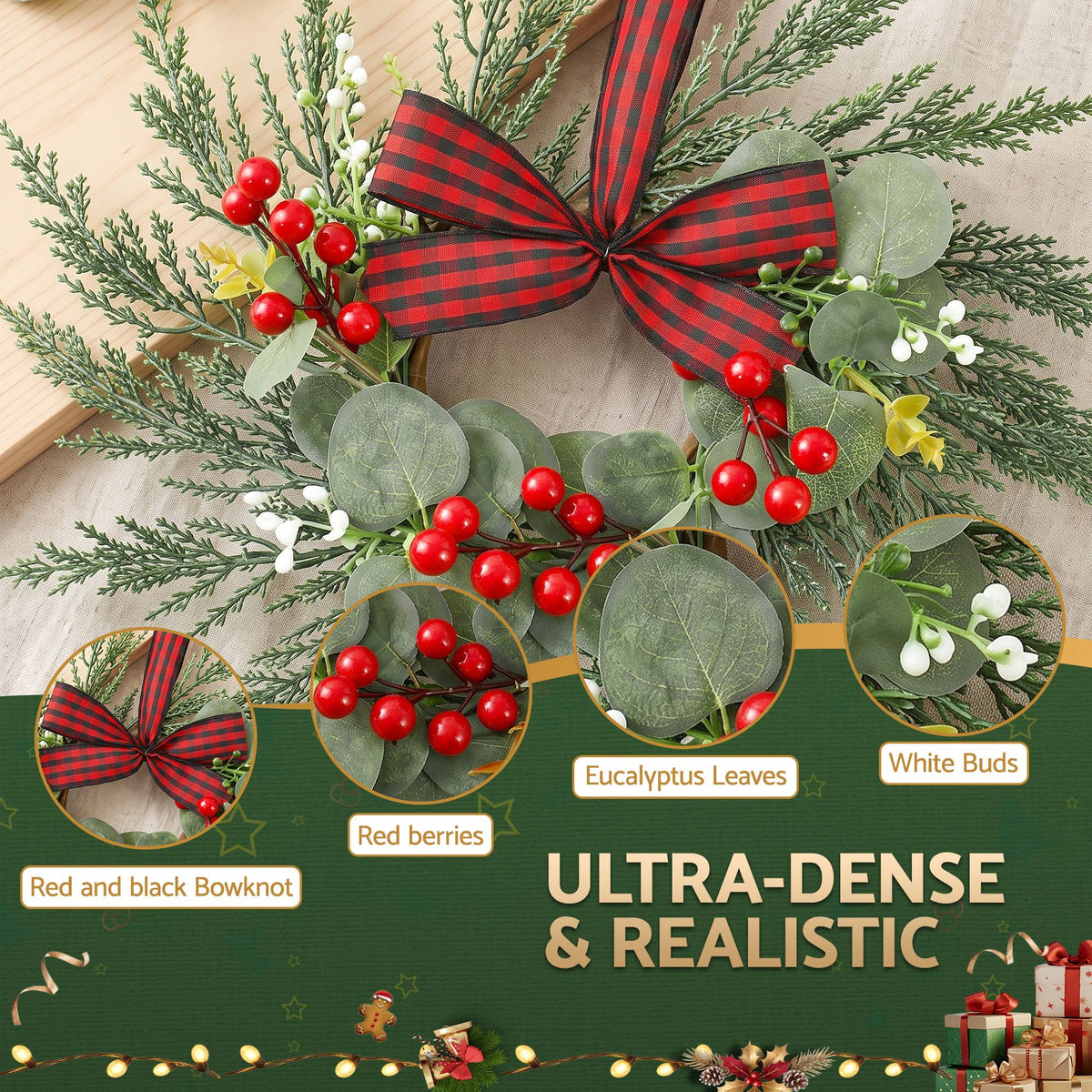 26cm (Set of 6) Decorated Mini Christmas Wreaths