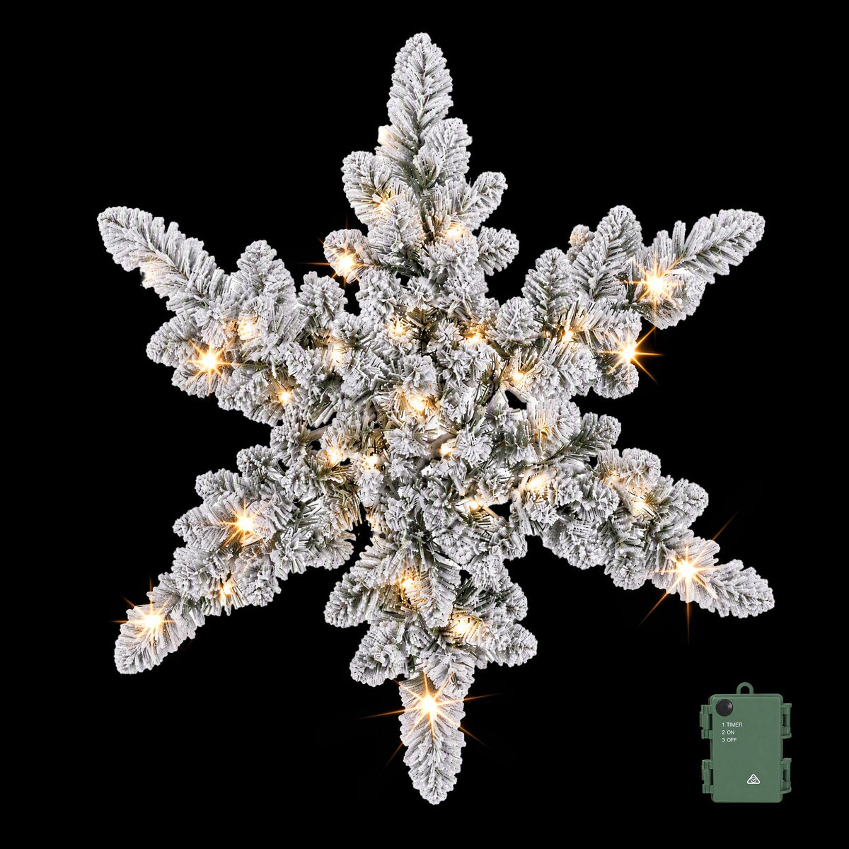 60cm Pre-lit LED Snow Flocked Star Christmas Wreath